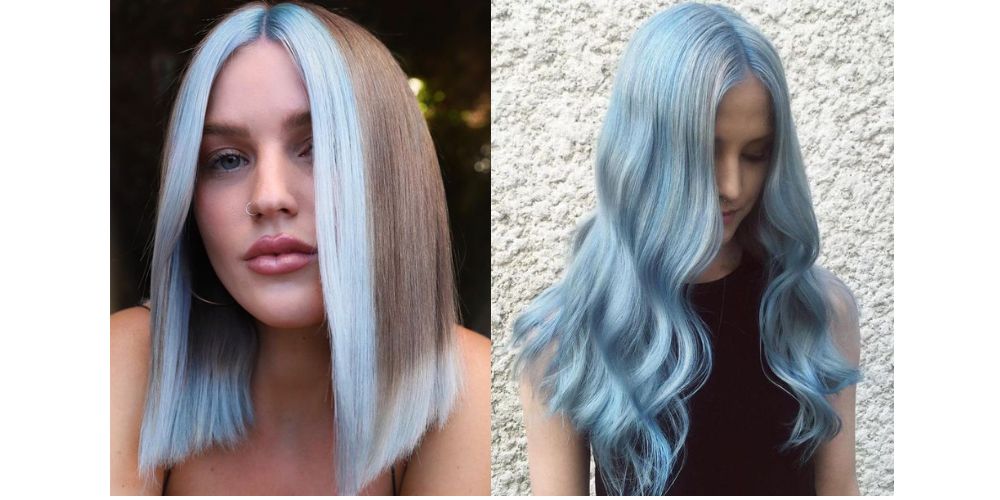 مدل رنگ مو فانتزی ترکیب آبی خاکستری